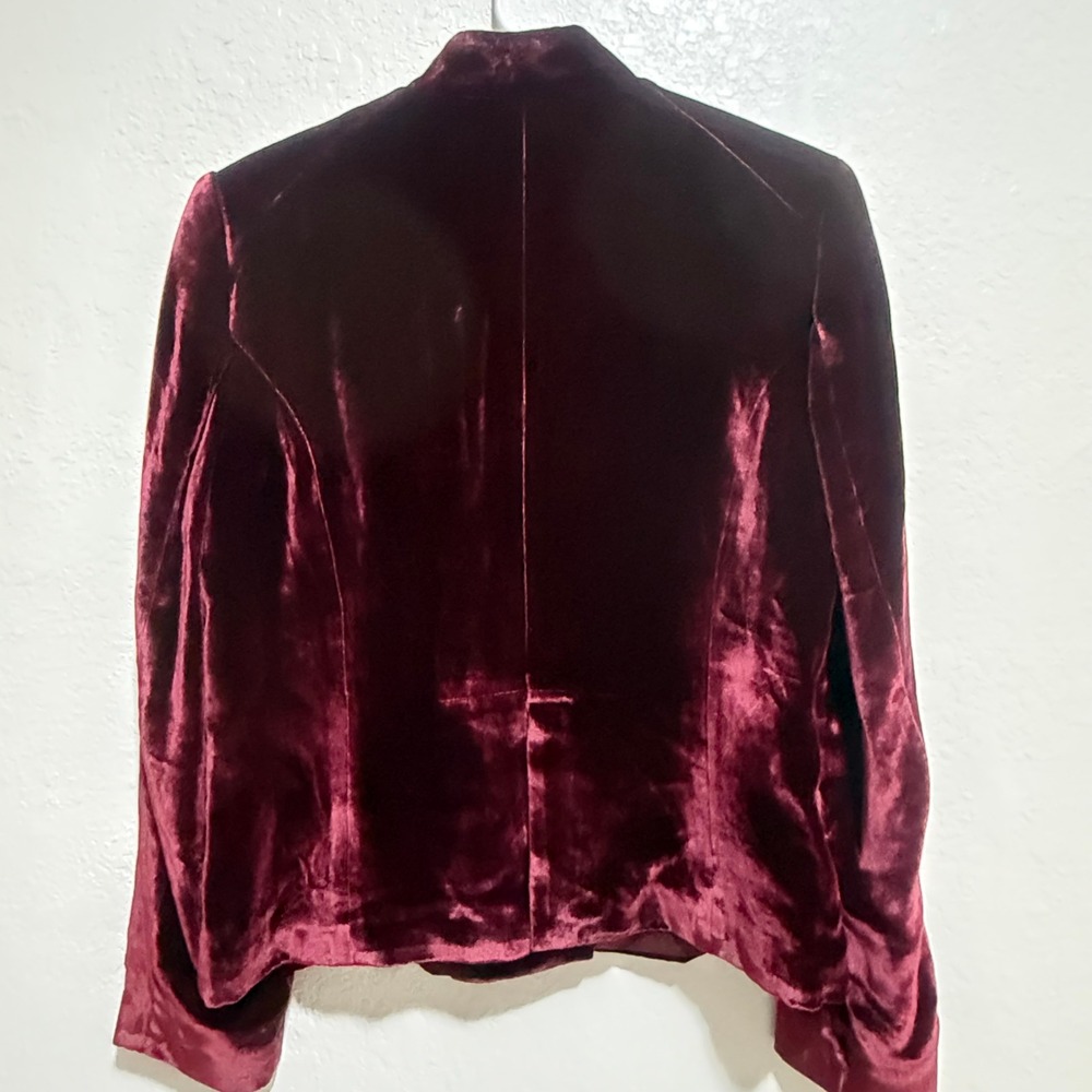Bloomingdales‎ Womens Silk Blend Velvet Embroidered Beaded Jacket Burgundy Sz 14 - Picture 8 of 14